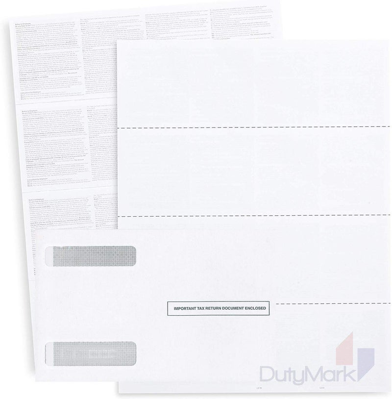 Dutymark Blank W2 4-Up Horizontal Tax Forms 2025, 25 Employee Set, Designed for QuickBooks Online and Accounting Software, with Back Instructions, 25 Self Seal Envelopes Included, 4 Down Forms - Image 1